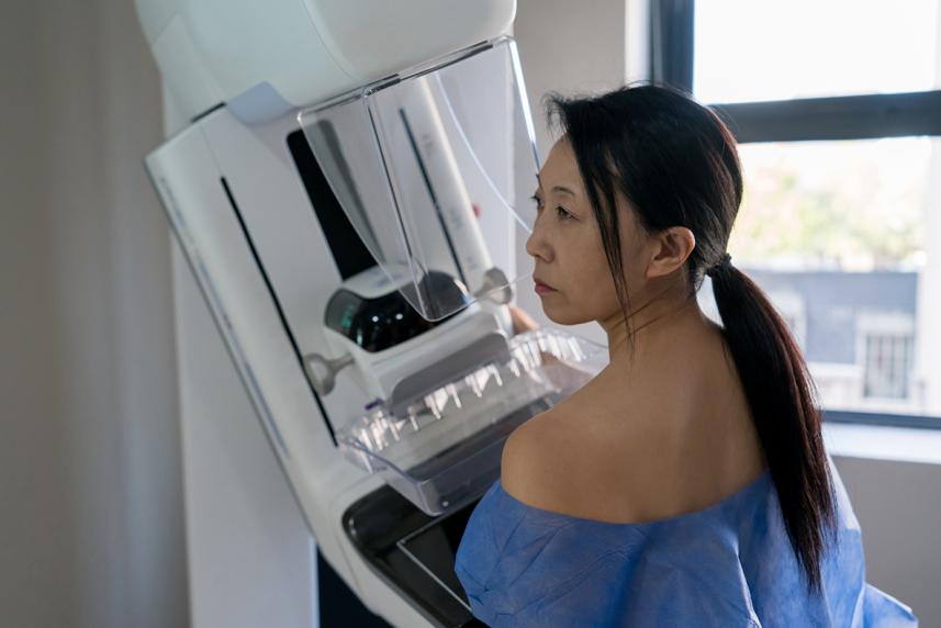 Woman getting mammogram