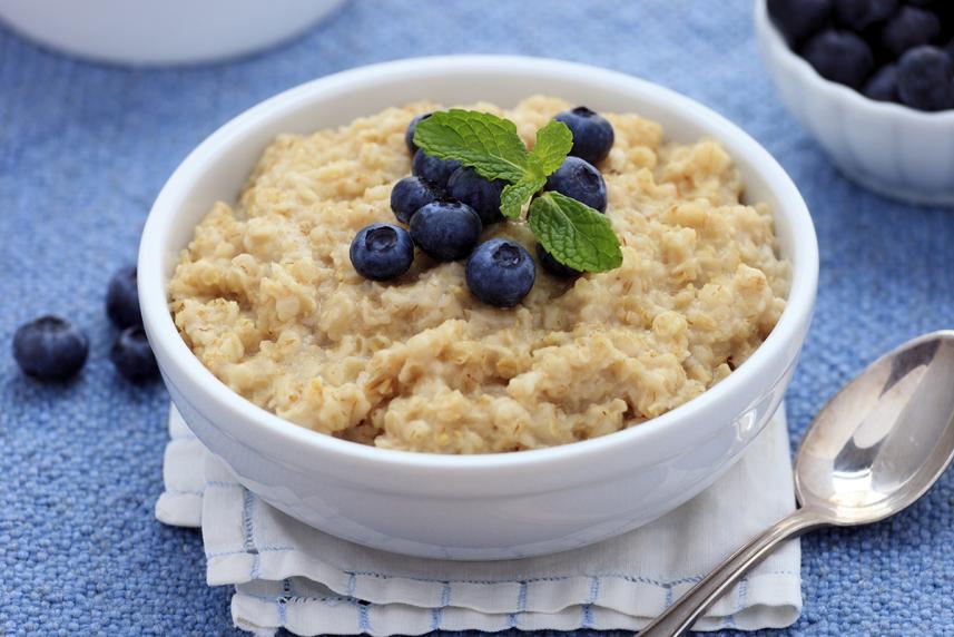 Close-up of bowl of oatmeal with blueberries